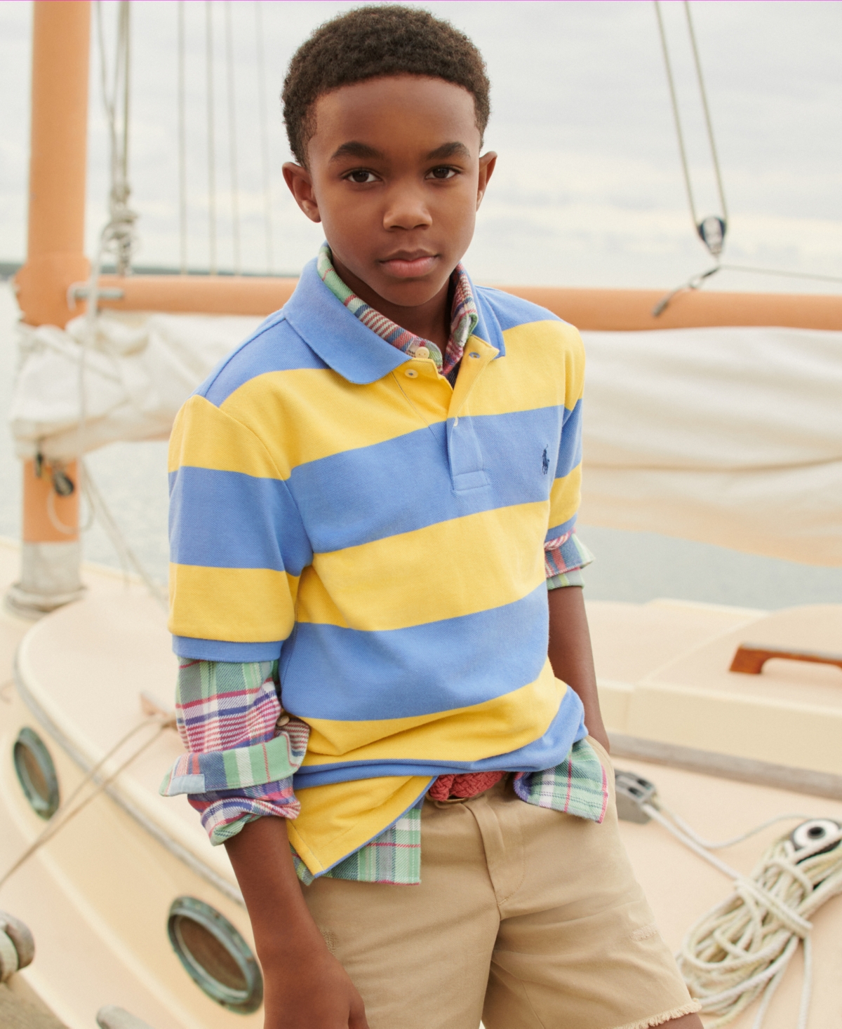 Polo Ralph Lauren Striped Cotton Mesh Polo Shirt In Harbor Island Blue,oasis Yellow