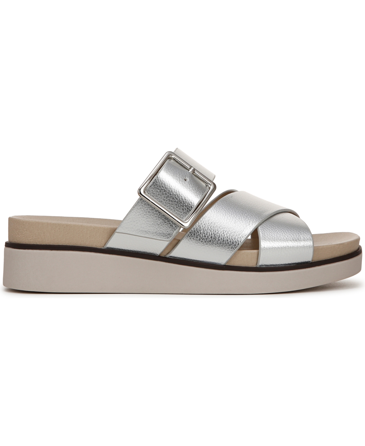 Shop Lifestride Women's Getaway Open Square Toe Platform Slide Sandals In Silver Faux Leather