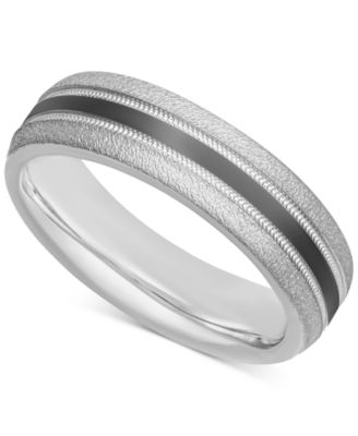 Men's Bark & Brushed Finish Wedding Band in Sterling Silver & Black Rhodium-Plate