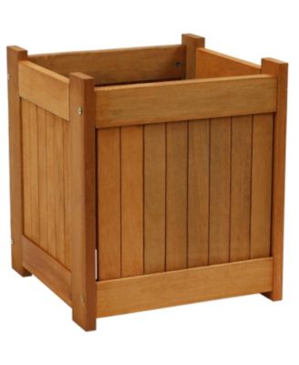 Meranti Wood 16-Inch Square Planter Box with Teak Oil Finish - Set of 2