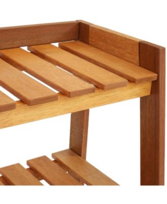 Outdoor Meranti Wood with Teak Oil Finish 3-Tiered Decorative Succulent Flower Plant Shelf Stand - 35" - Brown