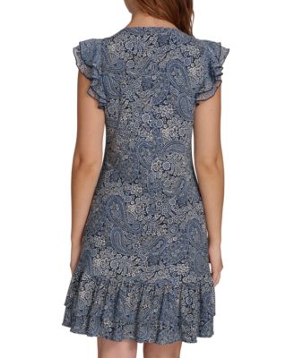 Women's Printed Flutter-Sleeve Shift Dress