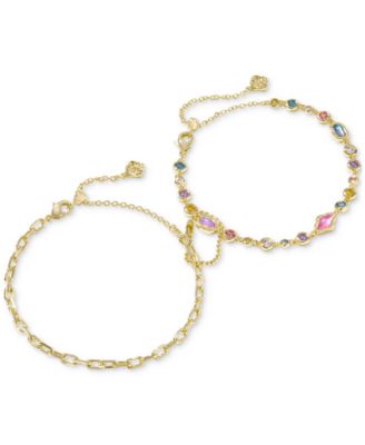 14k Gold-Plated 2-Pc. Set Mixed Stone & Link Bracelets 