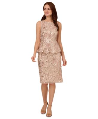 slim fit dress slacks Adrianna Papell- Beaded Peplum Dress in Shell