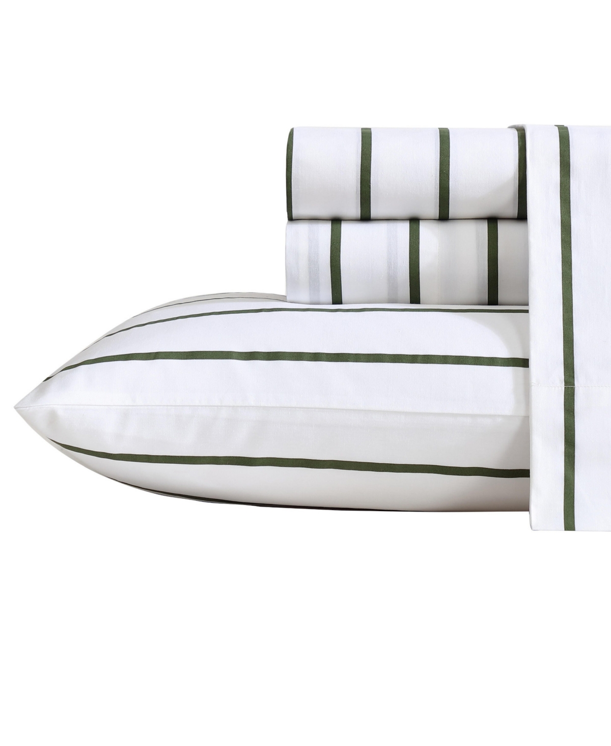 Nautica Cotton Percale 4-piece Sheet Set, King In Brenton Stripe Ivory,fern