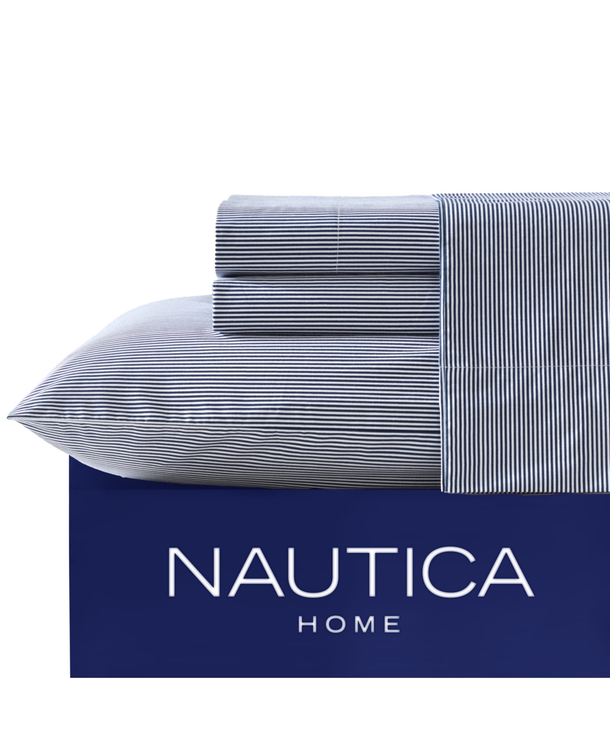 Nautica Closeout!  Cotton Percale 3-piece Sheet Set, Twin Xl In Penny Pinstripe Navy