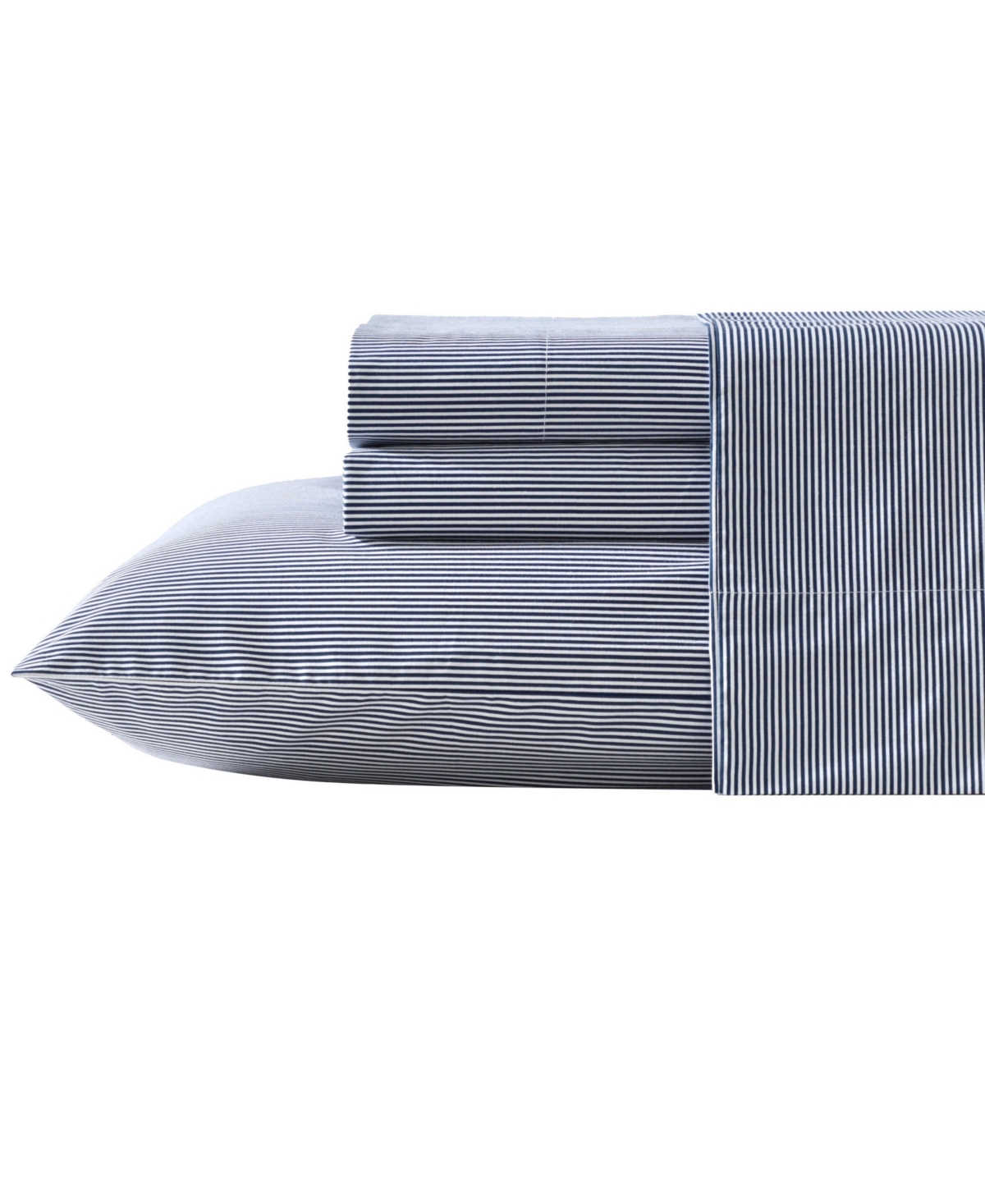 Nautica Cotton Percale 4-piece Sheet Set, King In Penny Pinstripe Navy