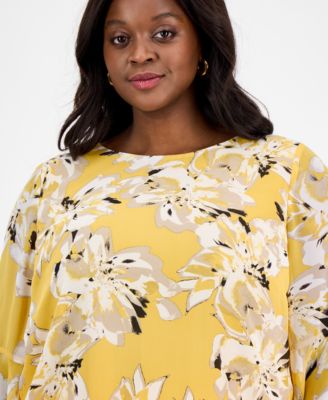 Plus Size Printed Ruffle-Sleeve Blouse