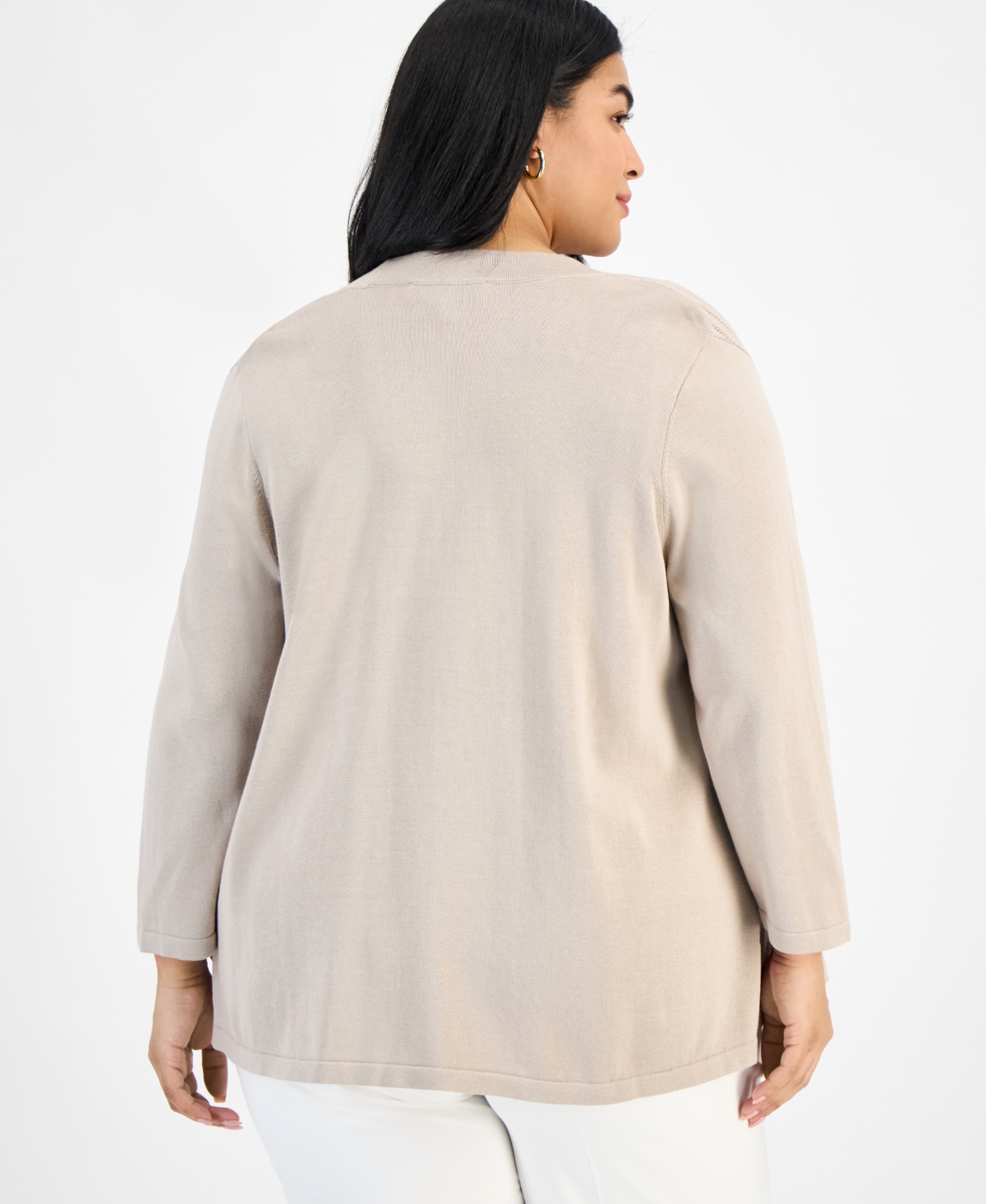 Kasper Plus Size Diagonal Stitch Open-front Cardigan In Summer Straw
