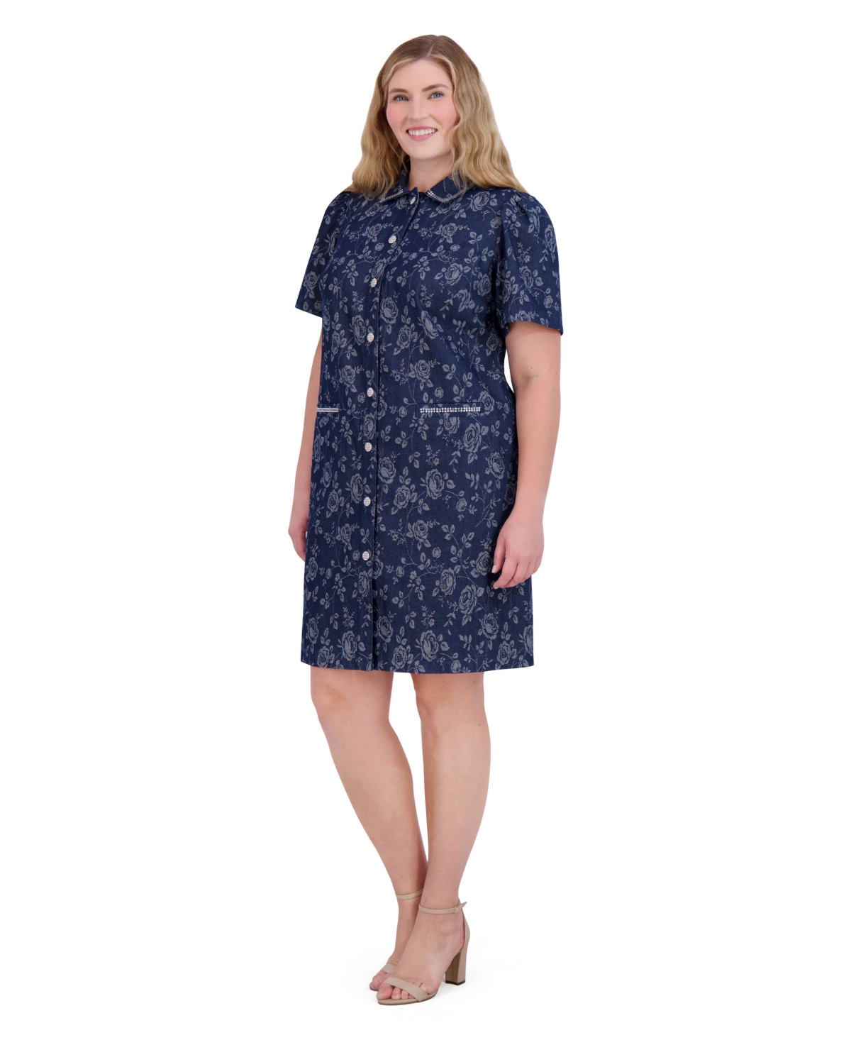 Shop Eliza J Plus Size Embellished Floral Denim Shirtdress