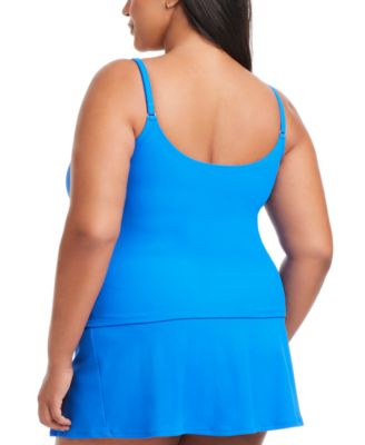 Bleu Rod Beattie Plus Size Pique Ole Tankini Top Skirted Bottoms In Azur Park