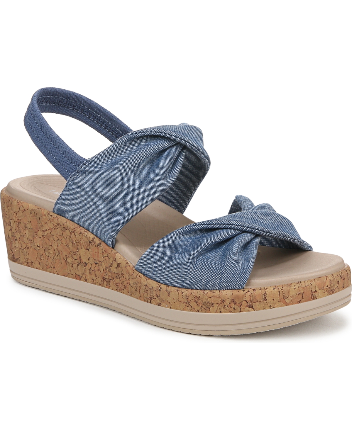 Bzees Women's Riley Washable Slingback Wedge Sandals In Elemental Blue Linen Fabric