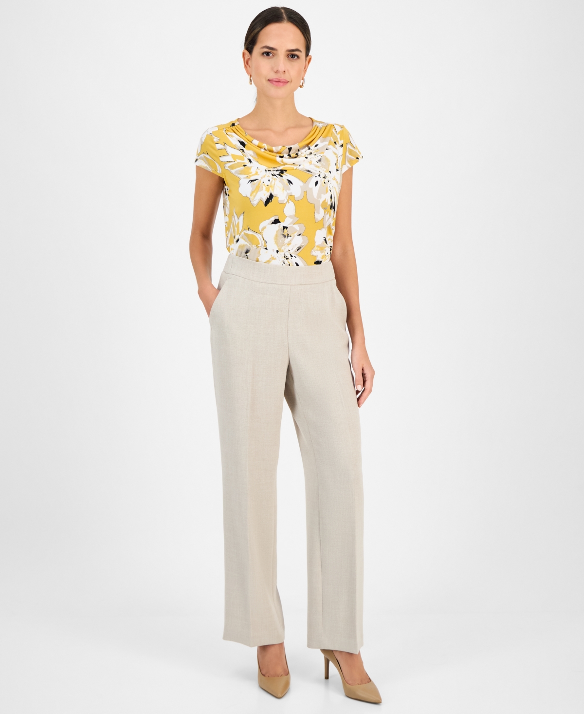 Women's Pull-On Mid-Rise Crepe Pants, Regular & Petite - Summer Straw