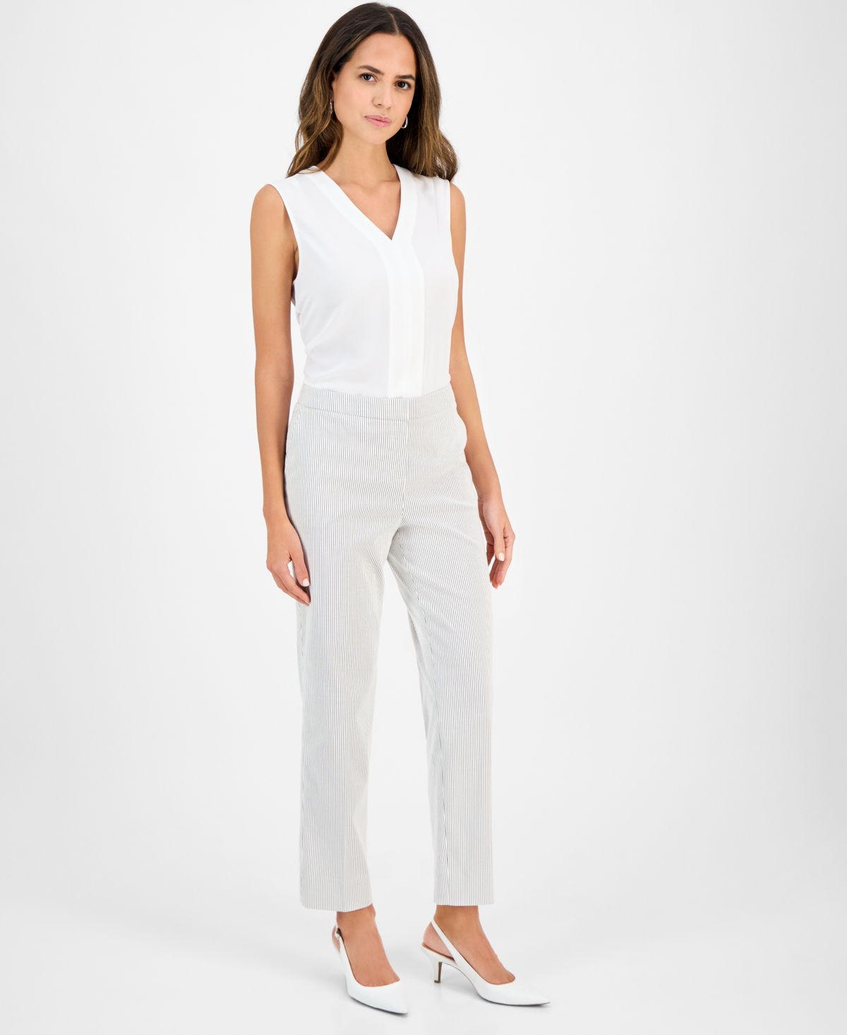 Women's Pinstriped Pants - Lily White/Black