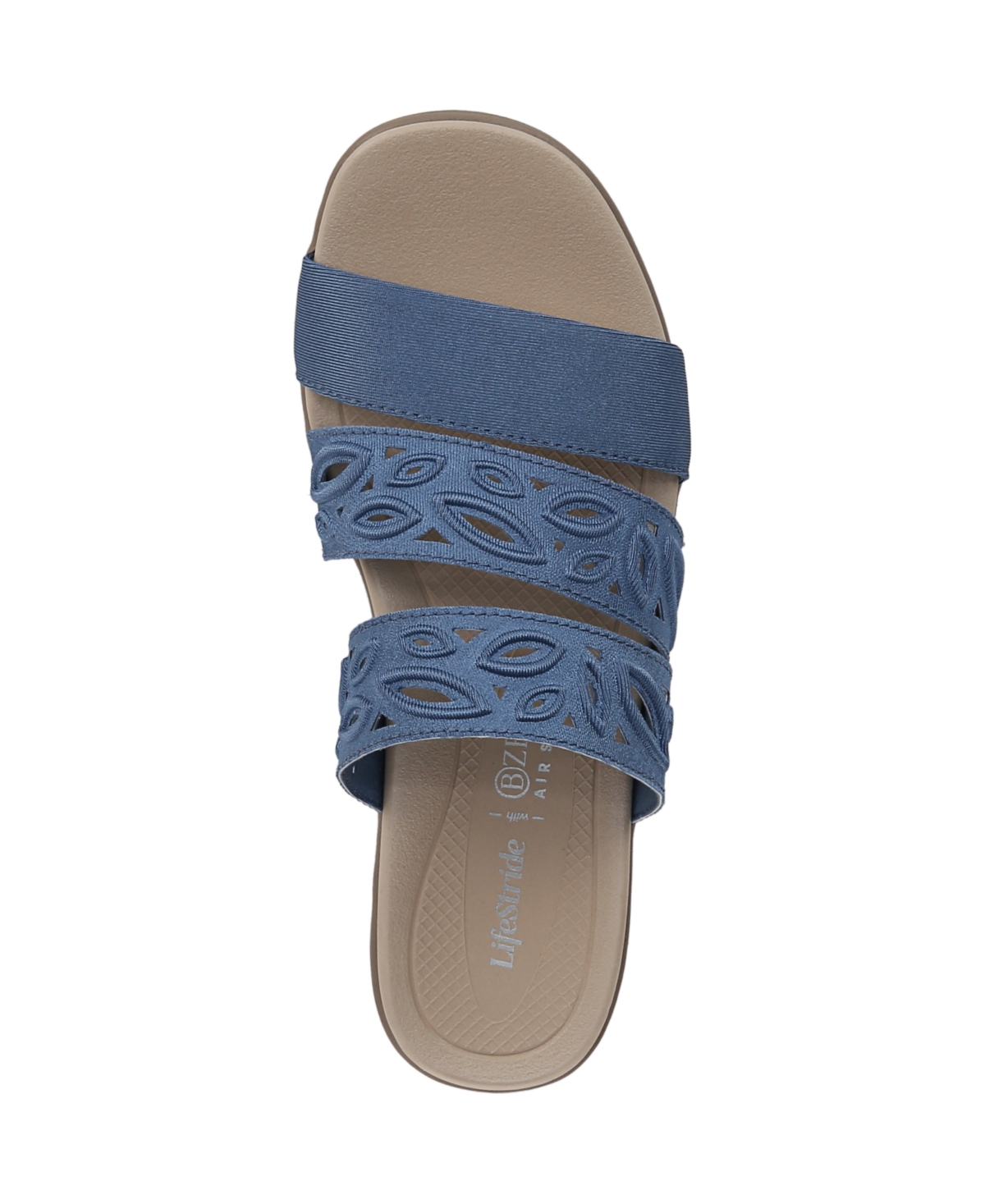 Bzees Women's Poppy Washable Block Heel Slide Sandals In Elemental Blue Shimmer Fabric