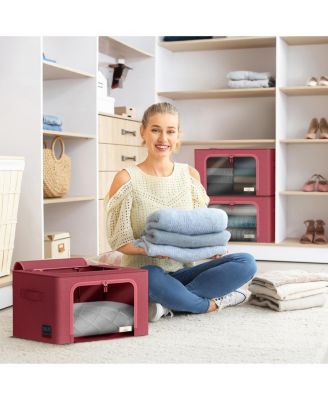 6 Pack Medium Foldable Storage Box - Metal Frame, Oxford Fabric, Large Window & Handles - Organization for Bedroom, Linens & Clothes