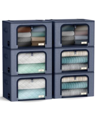Sorbus 6 Pack Medium Foldable Storage Box - Metal Frame, Oxford Fabric, Large Window & Handles - Organization for Bedroom, Linens & Clothes - Macy's
