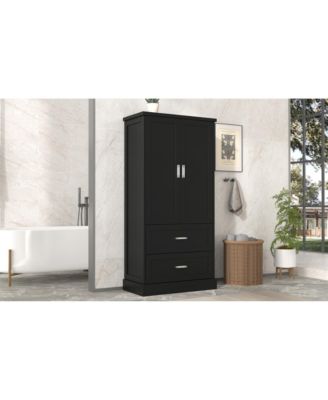Tall Bathroom Storage Cabinet, Cabinet with Two Doors and Drawers, Adjustable Shelf, MDF Board, Black