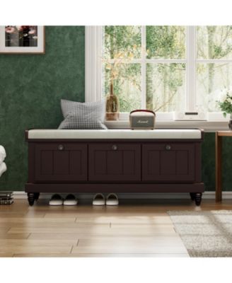 Classic Storage Bench with Cushioned Seat and Three Drawers for Entryway and Living Room (Espresso)