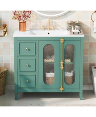 Solid Wood Bathroom Vanity Cabinet with Soft-Close Doors and 3 Drawers