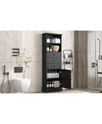 Black Storage Cabinet with 3 Drawers and Shelves for Home
