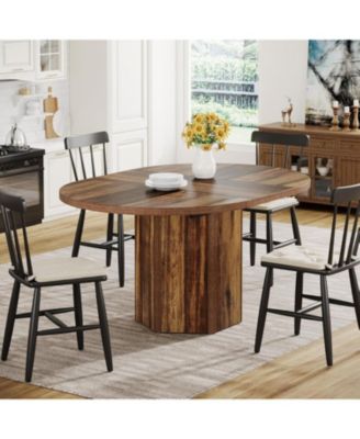 55.12 Inches Oval Dining Table for 4-6 People, Wood Kitchen Table, Rustic Dinner Room Table, Home Furniture Kitchen Table for Kitchen