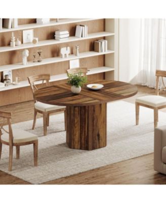 55.12 Inches Oval Dining Table for 4-6 People, Wood Kitchen Table, Rustic Dinner Room Table, Home Furniture Kitchen Table for Kitchen