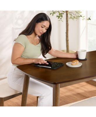 3-Piece Mid-Century Modern Upholstered Wooden Dining Set w/ 2 Bench Seats - Walnut/Cream