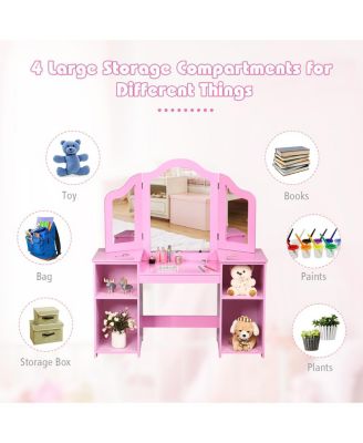Kids Tri Folding Mirror Makeup Dressing Vanity Table Set