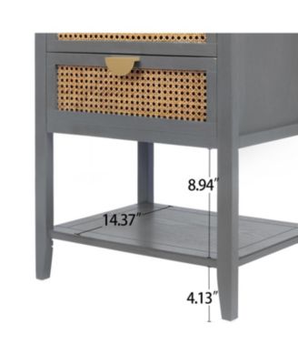 2 Drawer Nightstand Bedside Table with Rattan Drawers Side Table End Table with Storage Small Nightstand with Open Shelf for Bedroom