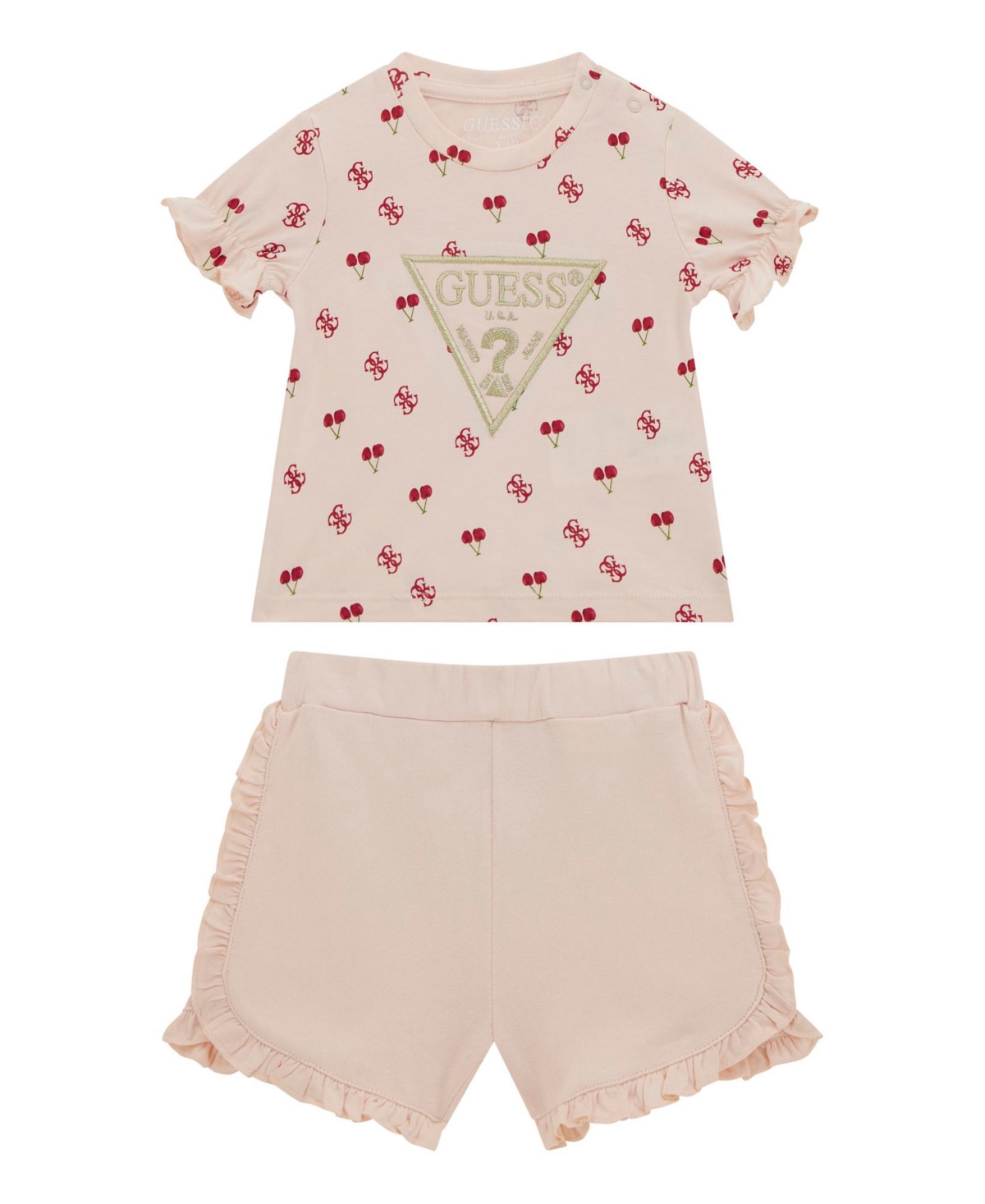 Guess Baby Girls 2-piece Short Sleeve All Over Print T-shirt And Active Short Set In Pink