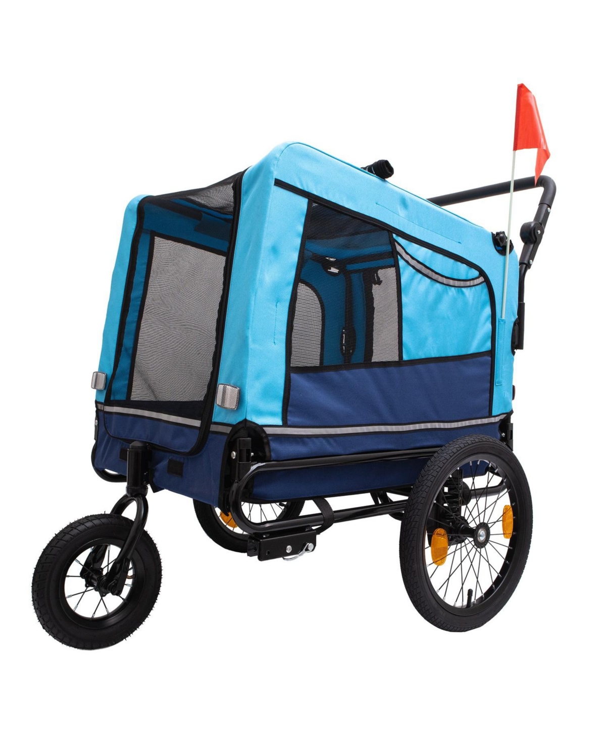 Outdoor Heavy Duty Foldable Utility Pet Stroller Dog Carriers Bicycle Trailer - Blue fabric