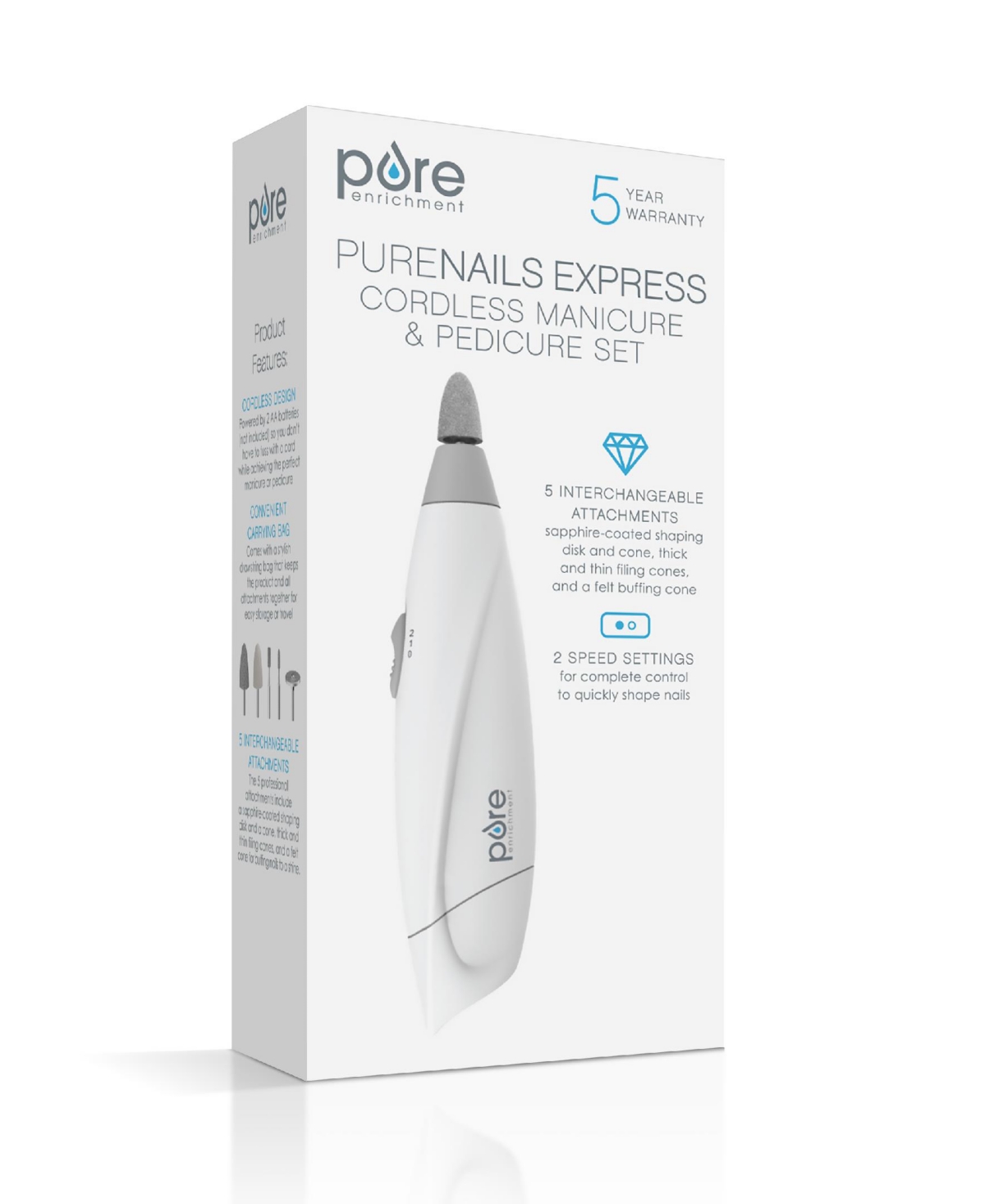 Pure Enrichment Purenails Express Cordless Manicure And Pedicure Kit In White