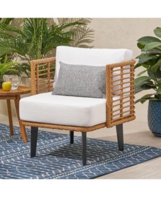 Streamdale Modern Wicker and Acacia Wood Outdoor Chair with Water-Resistant Cushions