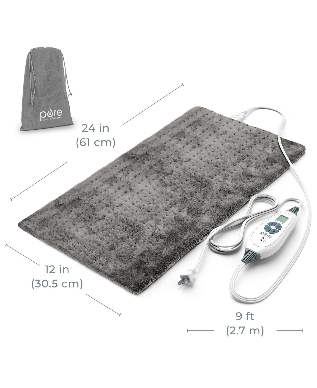 Pure Enrichment Purerelief Xl Plush Heating Pad In Gray
