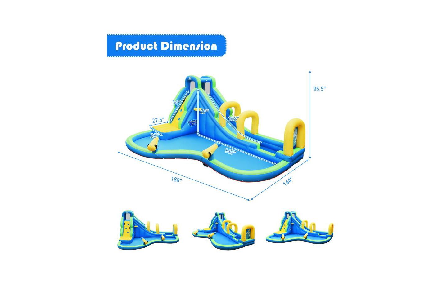 Детская игрушка Slickblue Inflatable Water Slide Bounce House with Water Cannons, 4-Kid Capacity, 4–12 лет, цвет: Синий — фото 4