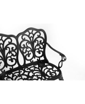 Streamdale Patio Garden Bench Metal Park Bench Cast Aluminum Outdoor Furniture with Floral Rose for Patio,Park,Lawn,Yard Black