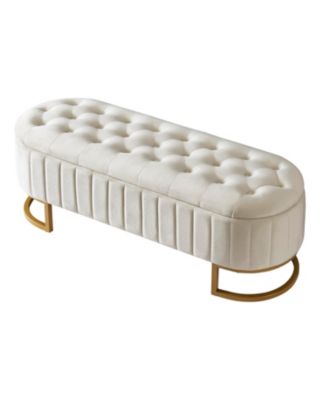 Streamdale 47 inches 1 CountFurniture Velvet Upholstered Ottoman Storage Bench, Button-Tufted, Beige