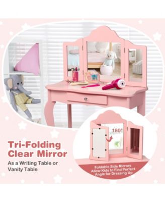 Kids Makeup Dressing Mirror Vanity Table Stool Set
