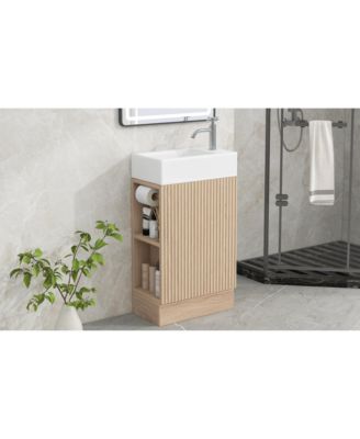  18.6" Bathroom Vanity with Sink, Bathroom Vanity Cabinet with Two-tier Shelf, Left or Right Orientation, Natural