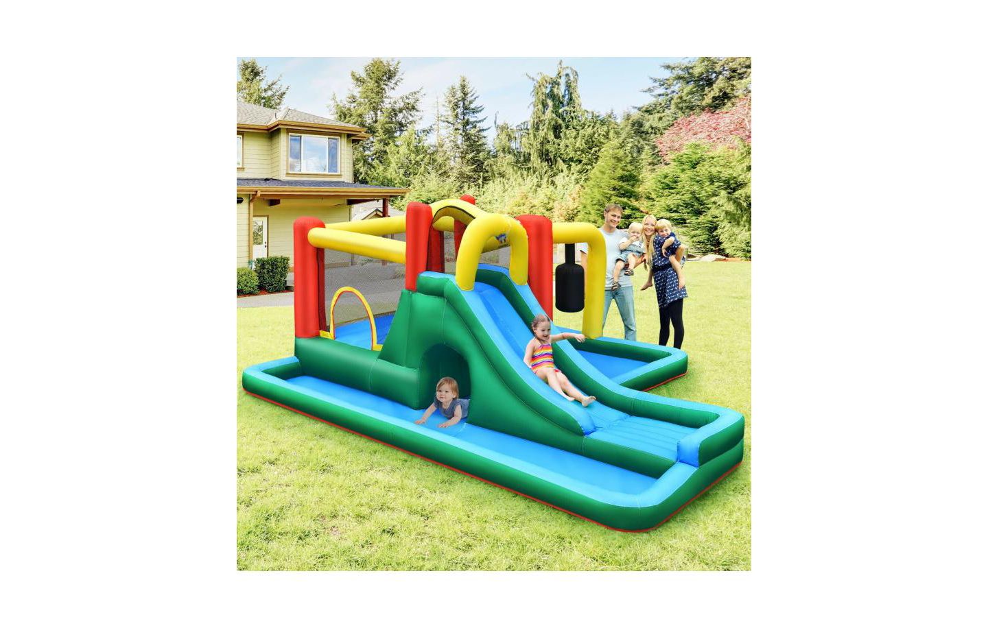 Детская игрушка Slickblue Inflatable Water Slide with Climbing Wall & Bounce House Playset, Accommodates 4 Kids, 3–10 лет, цвет: Синий / Жёлтый — фото 2