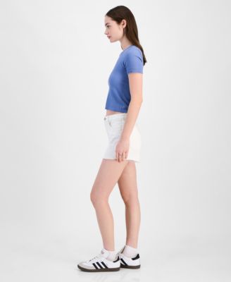 Juniors' Lace-Trimmed Mom Shorts