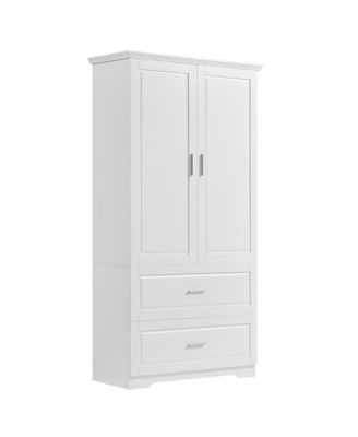 Tall Bathroom Storage Cabinet, Cabinet with Two Doors and Drawers, Adjustable Shelf, MDF Board, White