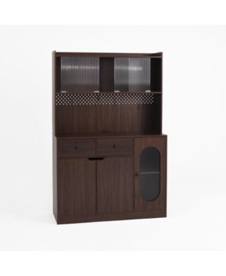 71" Tall Reeded Glass Door Kitchen Cabinet with Microwave Stand