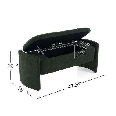 Elegant Long - shaped Storage Ottoman Bench of boucle material with Simple and Grand Design, Dark Green