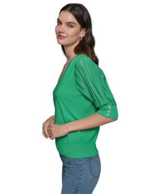Women's Puffed-Sleeve V-Neck Sweater