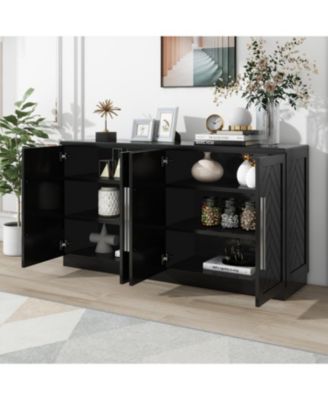 Black 4-Door Sideboard with Adjustable Shelves