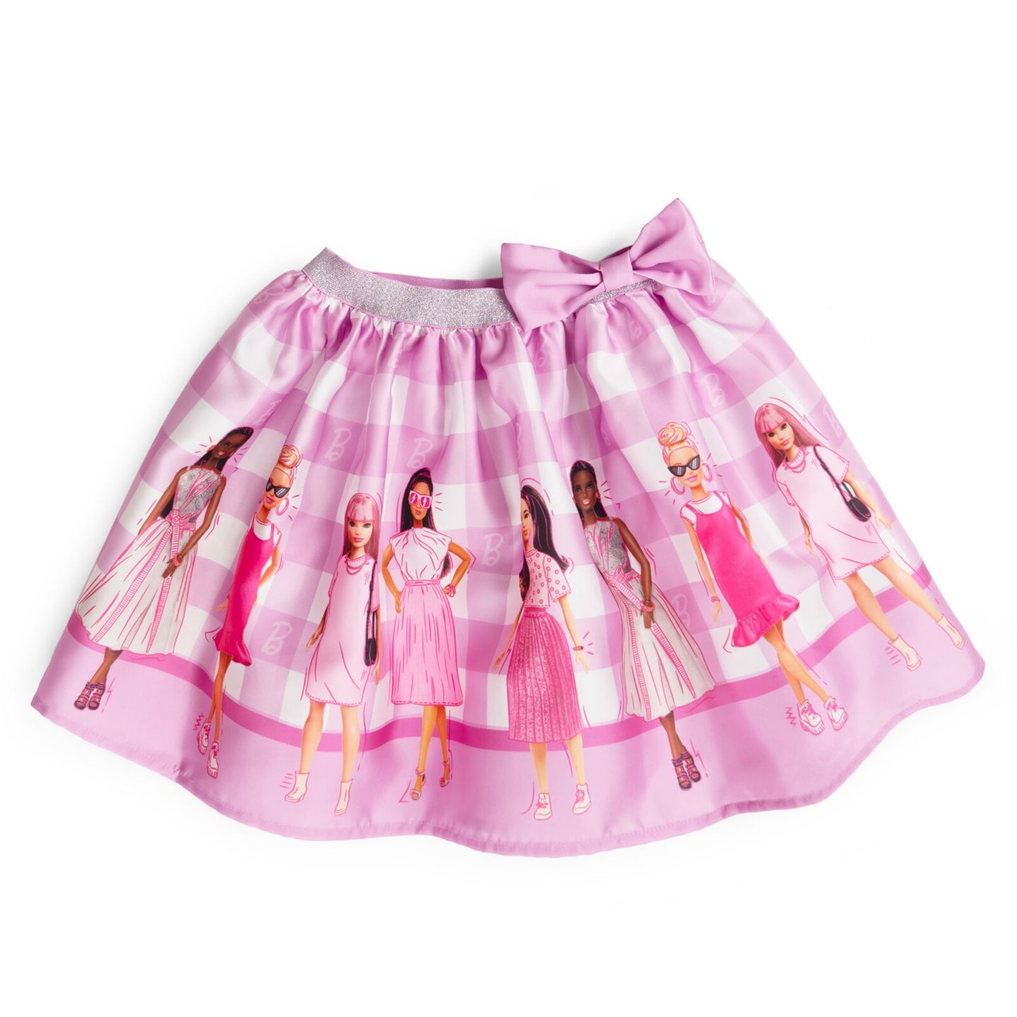 Детский комплект Barbie Little Girls T-Shirt and Skirt Set, цвет: Розовый в мелкую клетку — фото 4