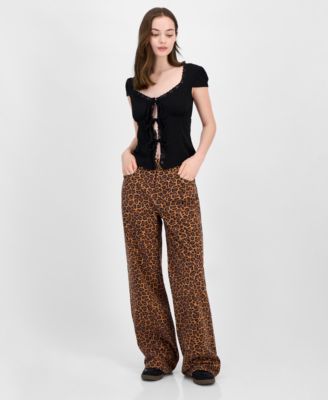 見事な創造力 Tinseltown Juniors' Macy's - Jeans Wide-Leg Leopard-Print パンツ
