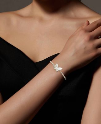 Cubic Zirconia Mother of Pearl Butterfly Bolo Bracelet